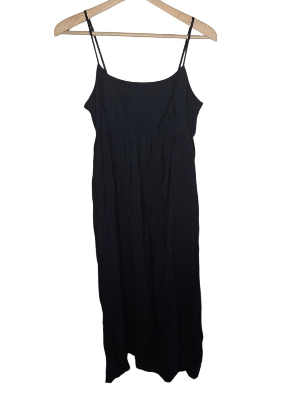 A New Day Black Spaghetti Strap Midi Dress Open Tie Back Size Medium Pockets